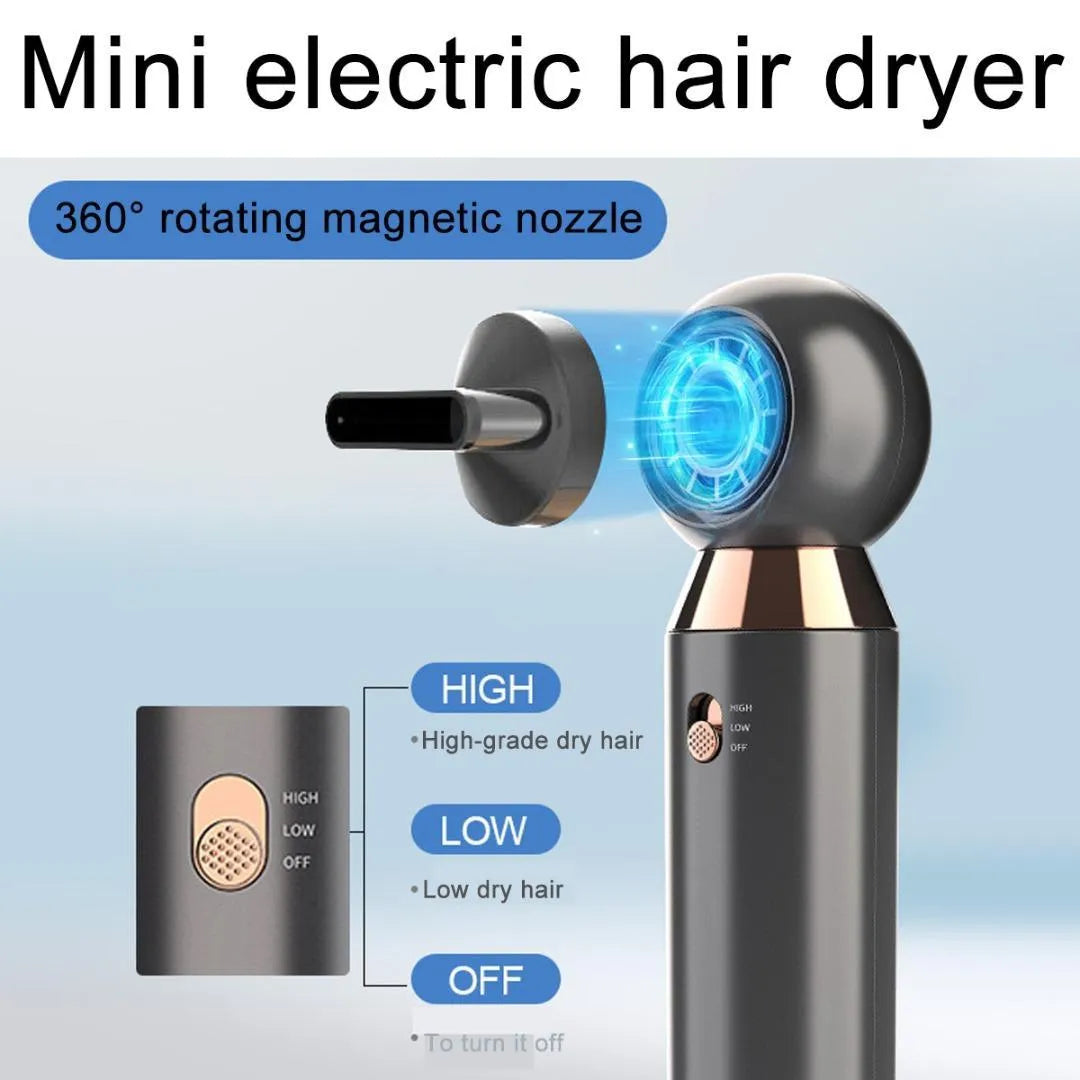 Compact white hair dryer with diffuser attachment showing 20cm length measurement