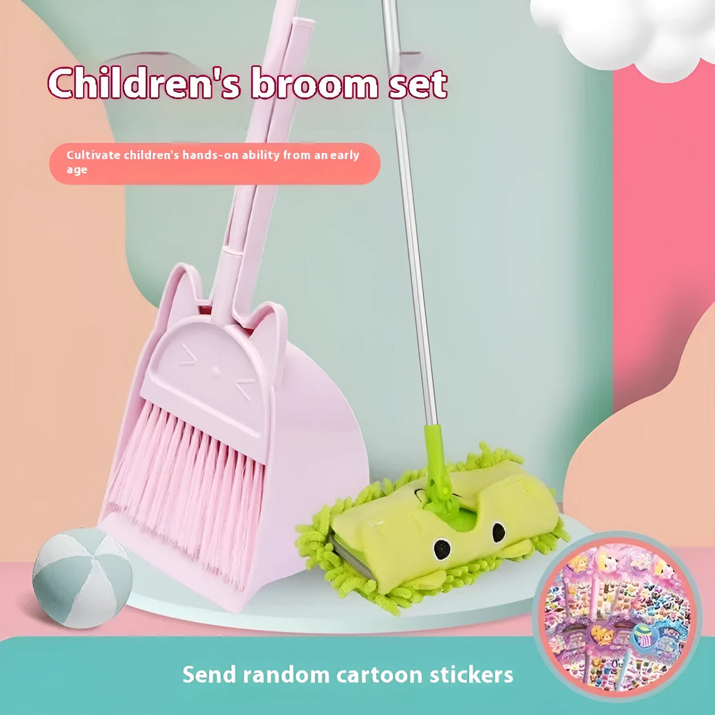 Plastic broom and dustpan set with non-stick rotating brush and storage holder in purple, green or beige