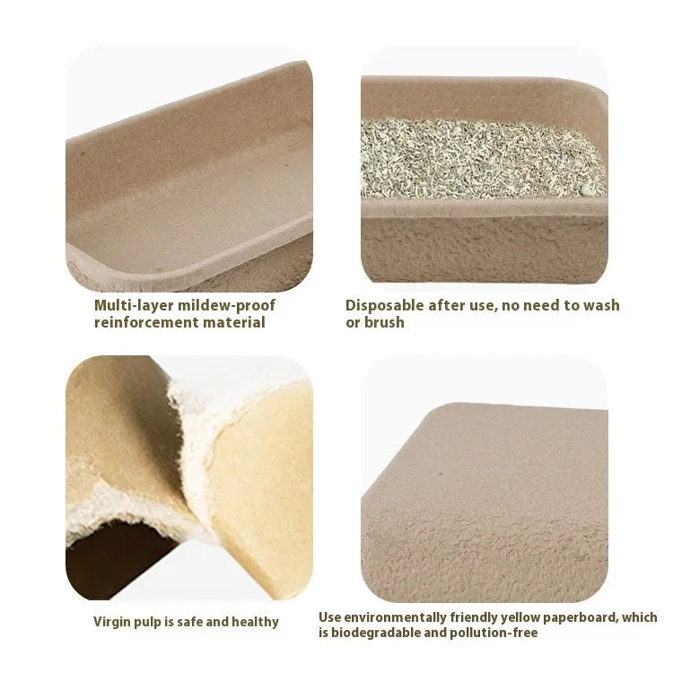 Brown disposable waterproof cat litter box with biodegradable materials shown in three size variations
