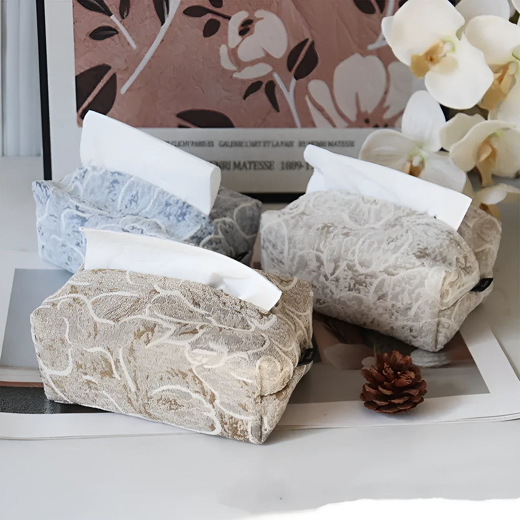 Chinese style floral cotton tissue box cover in pastel colours for living room decor
