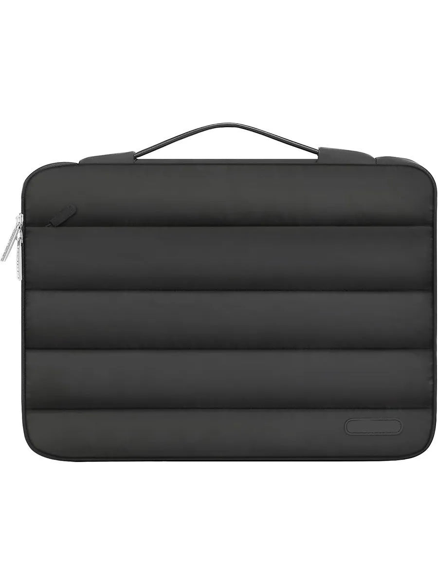 Velvet cotton down shrink storage laptop bag in black, pink, light brown, or sand colour for 13.3 or 15.4 inch laptops.