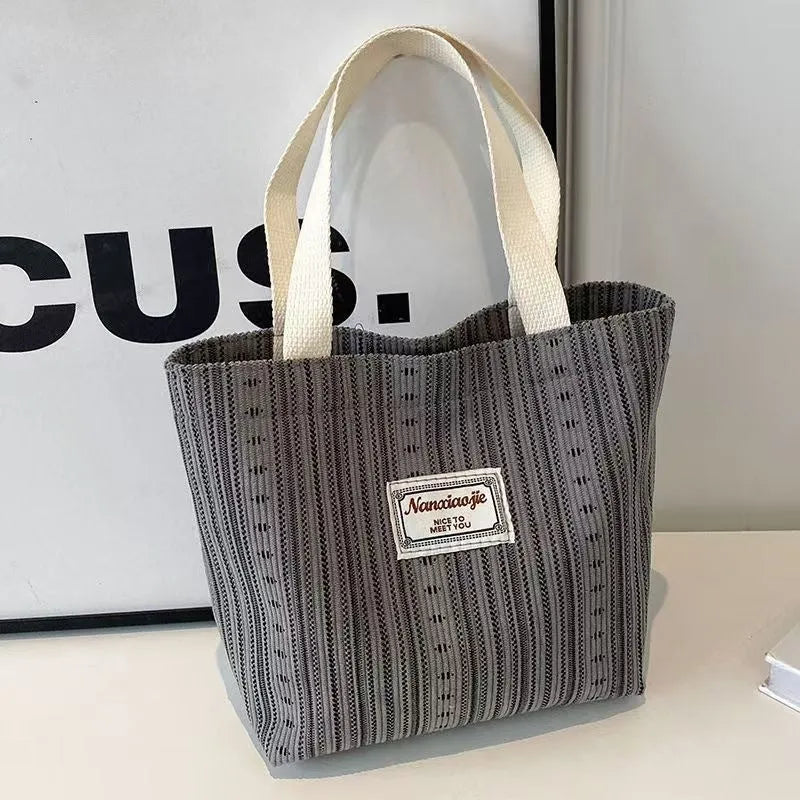 Japanese style corduroy handbag in ivory white, grey, or dark brown with large capacity