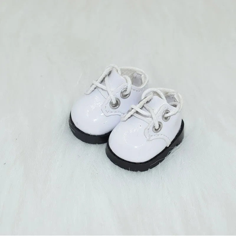 17cm doll replacement shoes in PU polyurethane material showing 3.5cm to 3.8cm height options including boots, leather shoes, and high heels