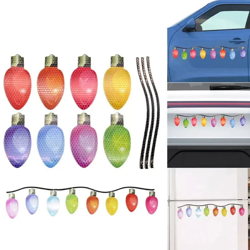 Christmas light bulb reflective magnetic set with 24 white honeycomb bulbs and 12 magnetic wires for car and refrigerator decoration