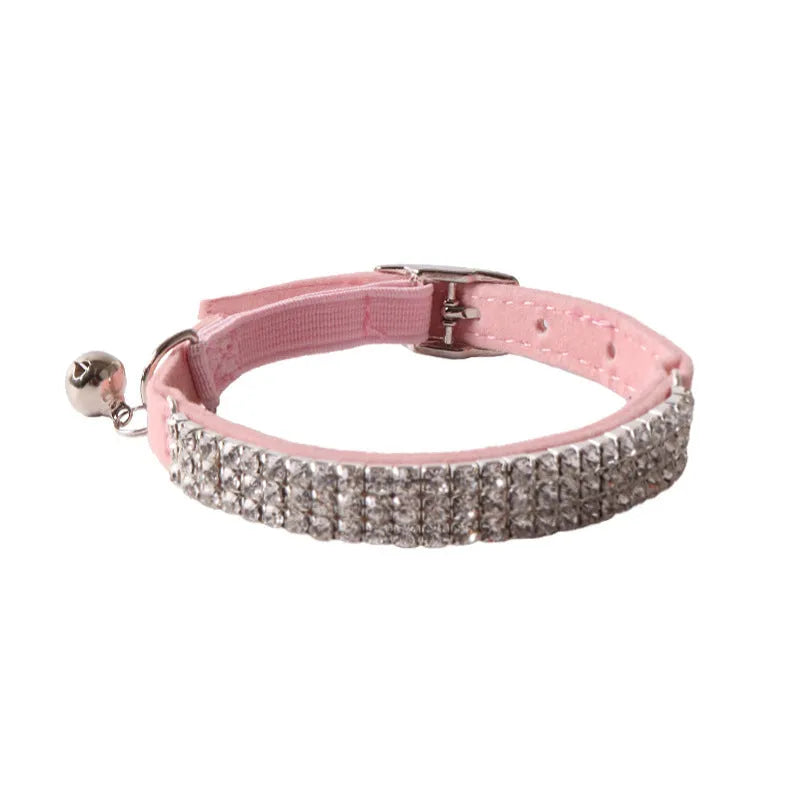 Soft flocking fabric cat collar with elastic buckle in six colour options