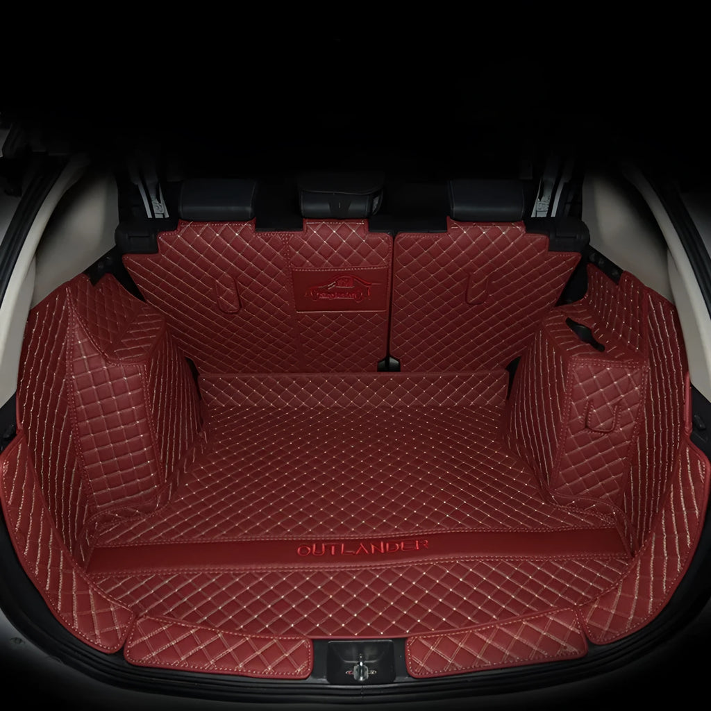 Mitsubishi Outlander car boot mat with 3D edging in wine red colour with contrasting stitching.