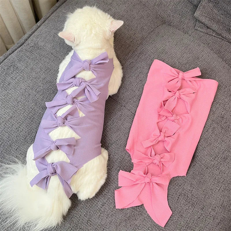 Lace-up cat sterilization clothing in polyester fabric for post-operation recovery