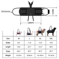 Black Oxford cloth dog harness with adjustable leg support straps for pet rehabilitation in sizes M to XXL