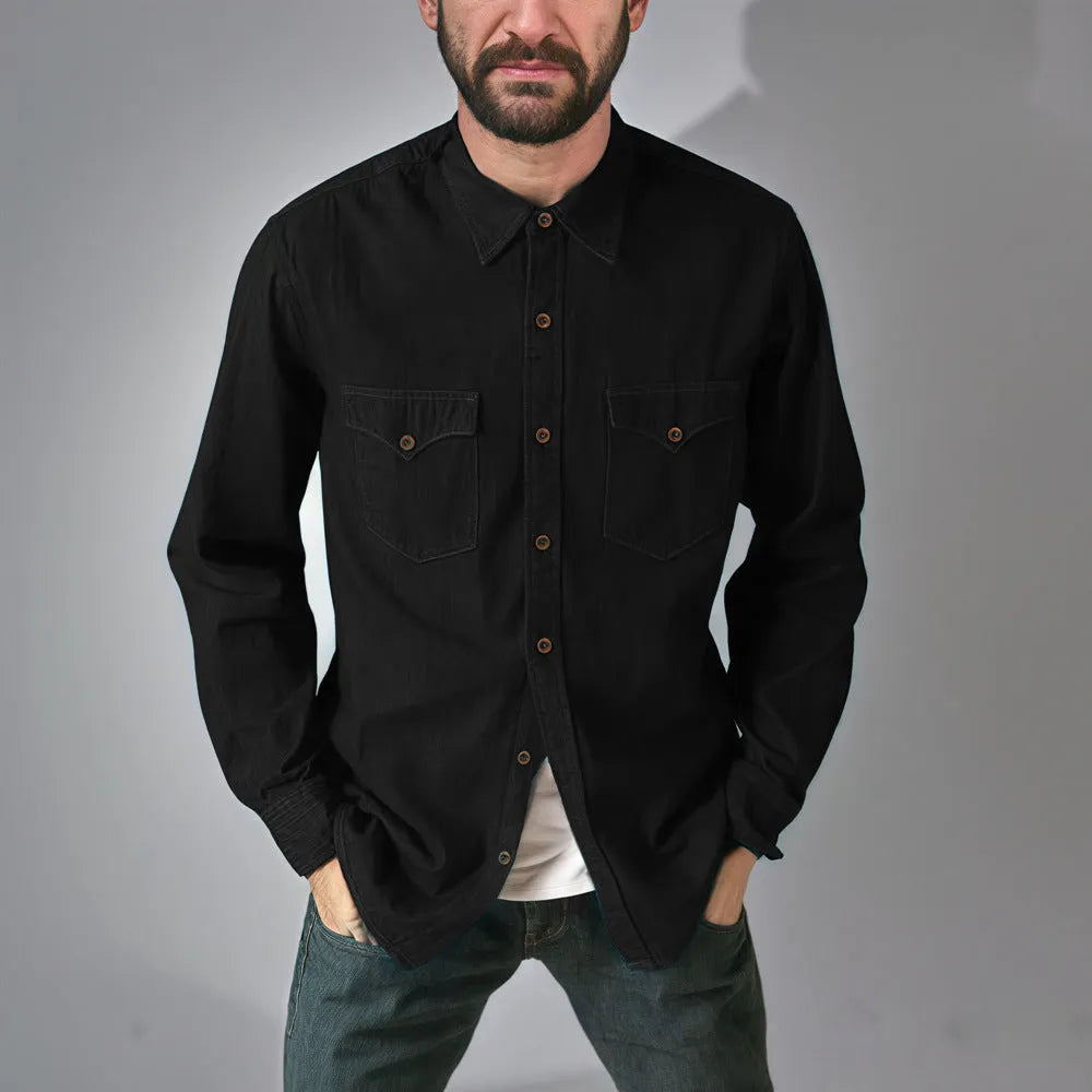 Men's cotton denim cardigan coat in regular fit, shown in khaki colour.