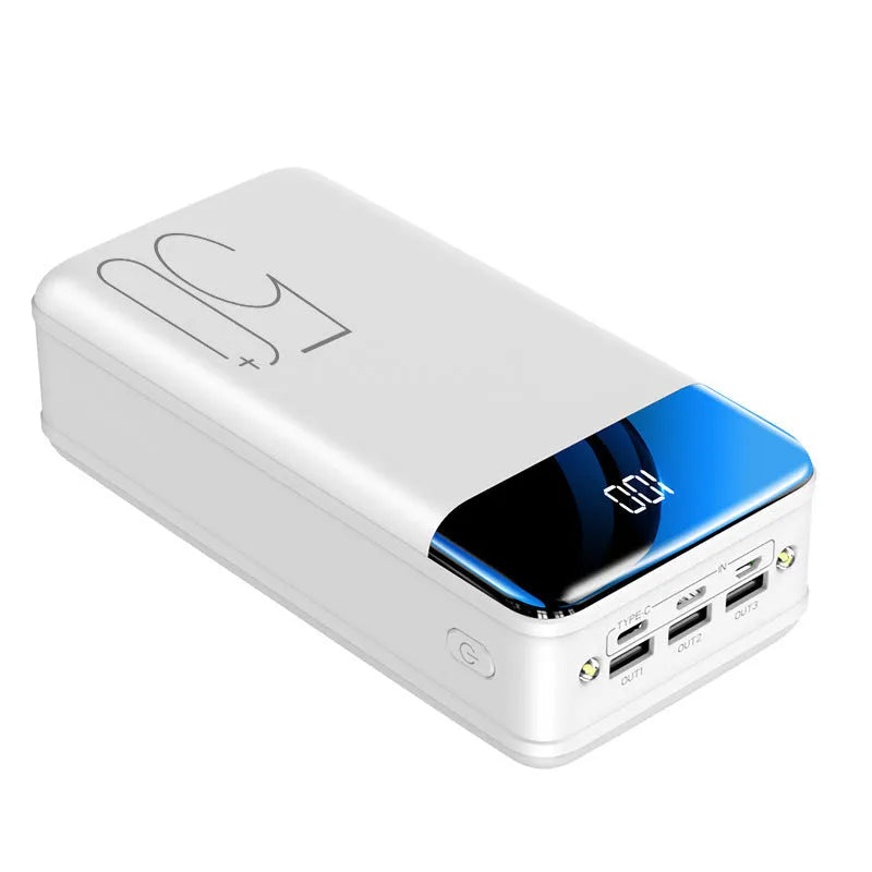 50000mAh power bank with three USB output ports in black plastic case