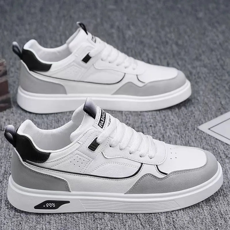 Men's low-top canvas board shoes in black with mesh lining and leather stitching detail