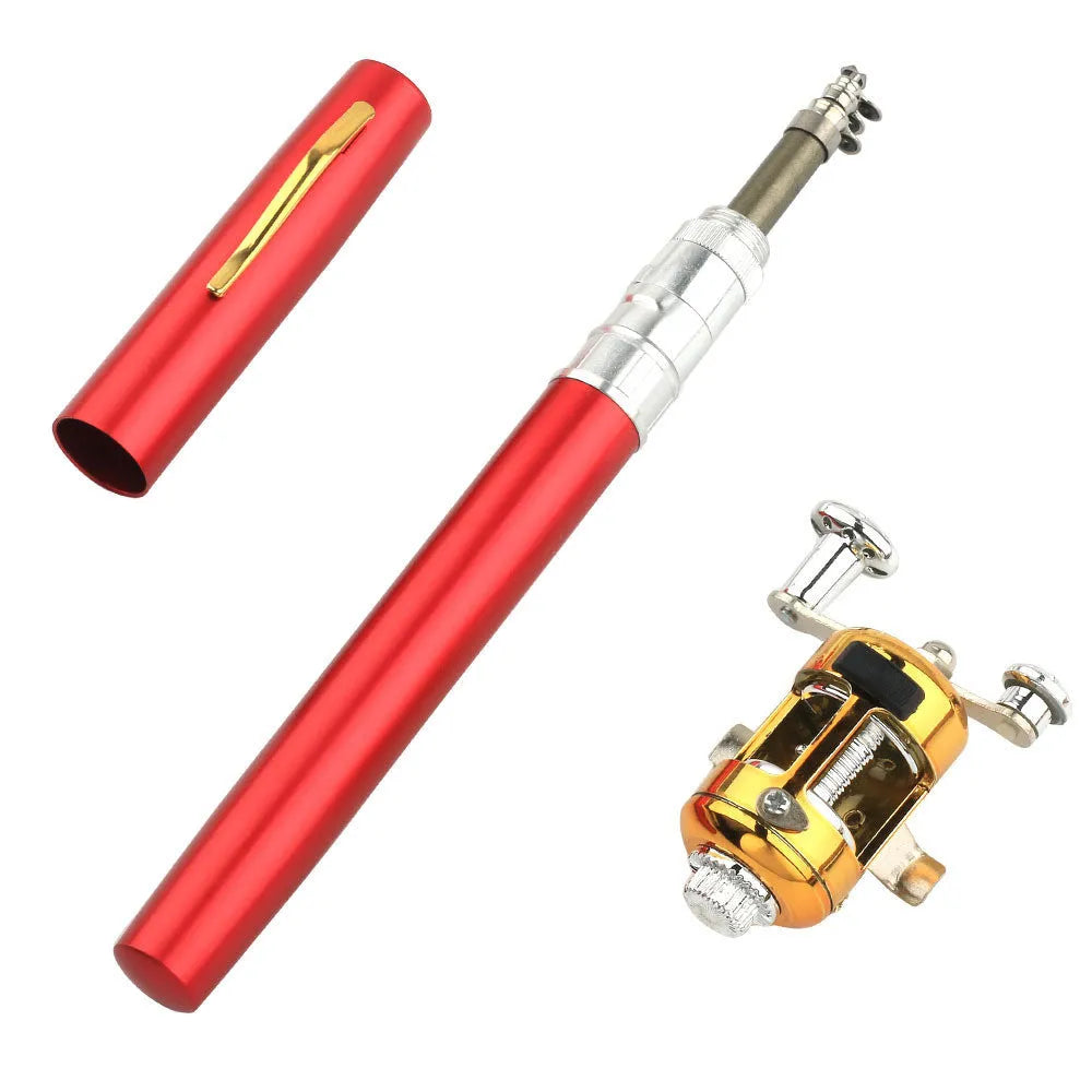 Telescopic pen fishing rod kit with aluminium case and ST5RL reel in multiple colours.
