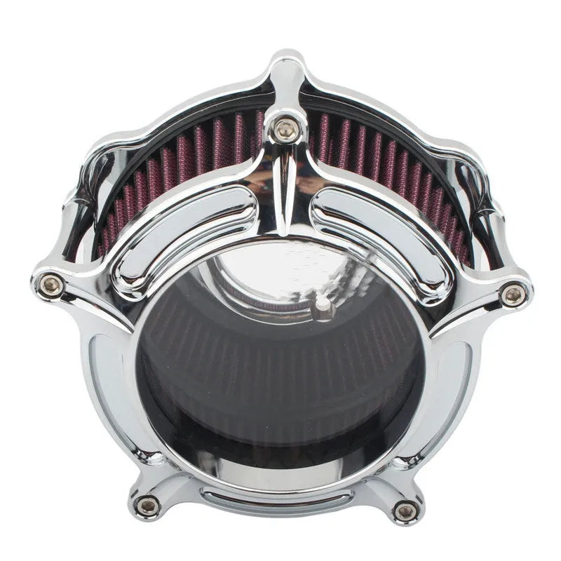 Aluminium air filter retrofitting accessories in multiple colour options including black, red, blue, and electroplated finishes