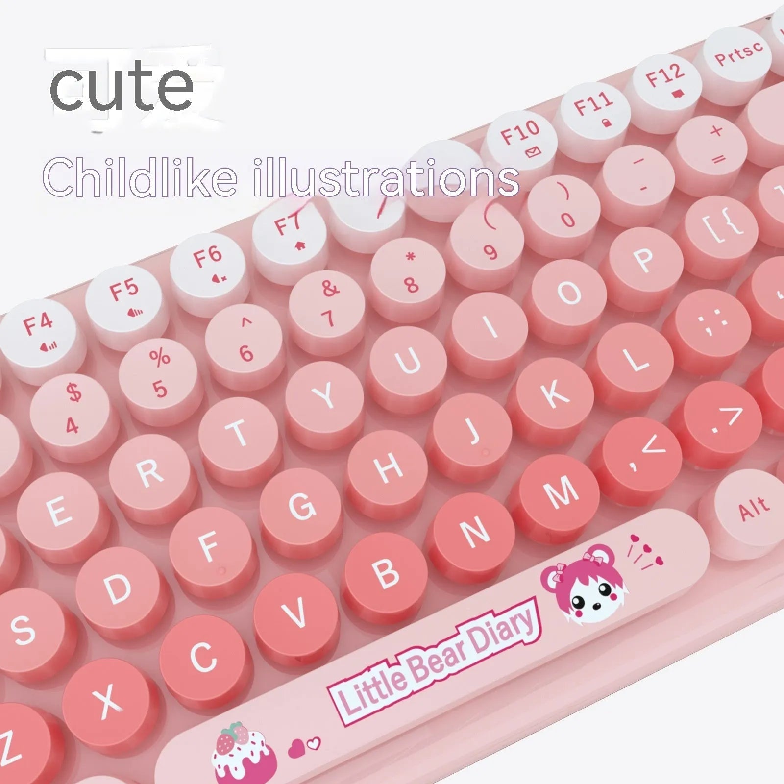 Pink mini cute cartoon wireless keyboard and mouse set with optical sensor and compact 43.5cm design