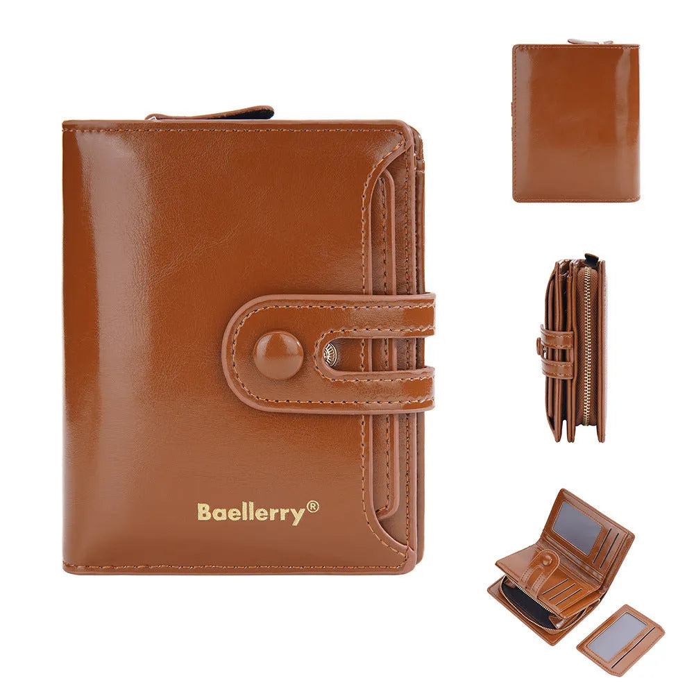 Women's PU leather card holder wallet shown in one of eight available colours.