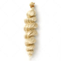Golden synthetic high temperature fibre hair weft wig for ladies, shown in 18, 20, and 22 inch lengths.