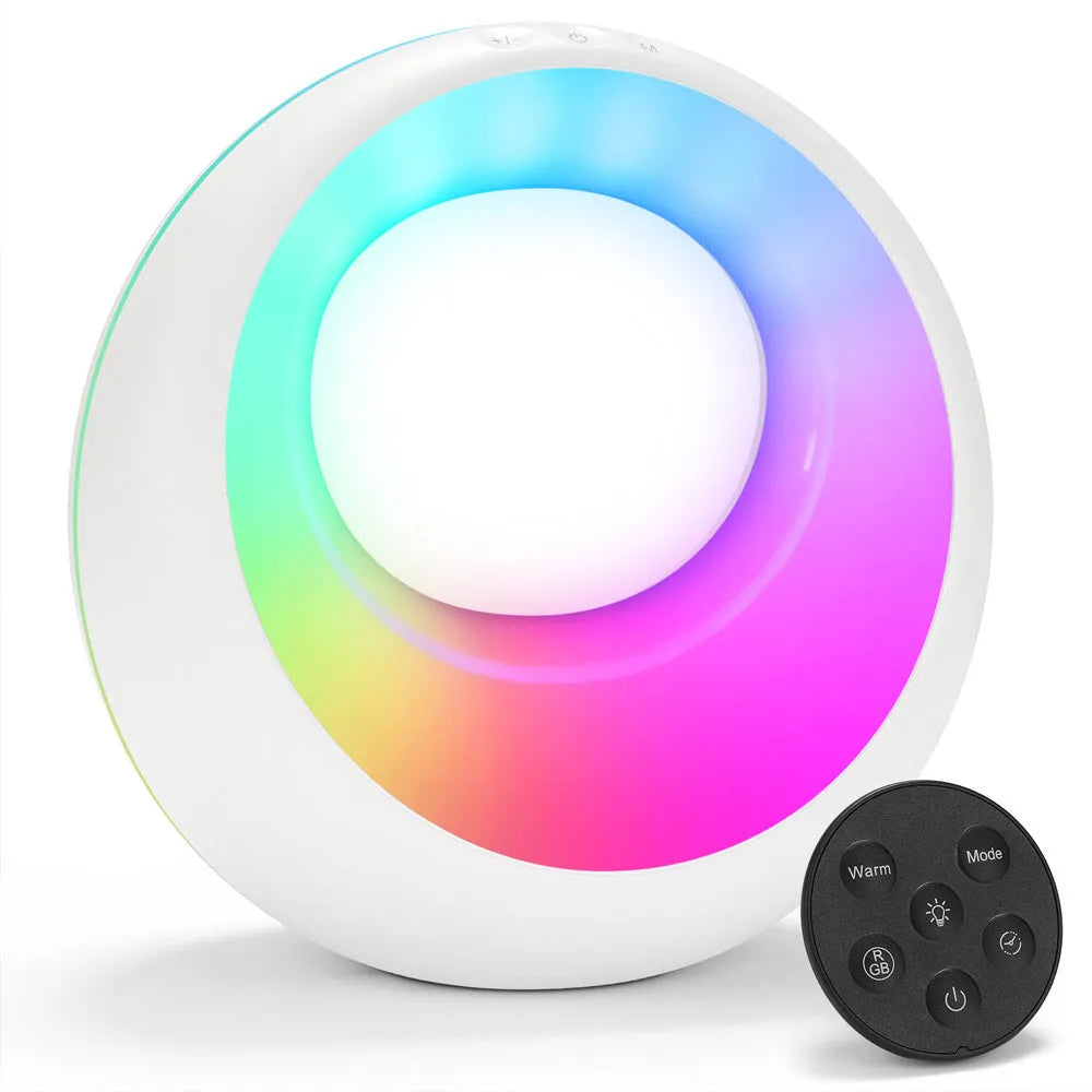 Creative Touch small RGB colour changing night lamp with remote control on wooden desk