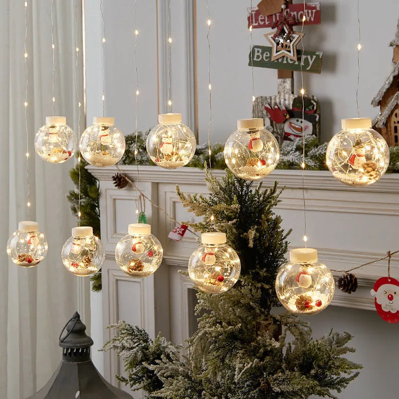 LED Christmas curtain lamp string with 10 fairy snowman wishing ball PVC decorations