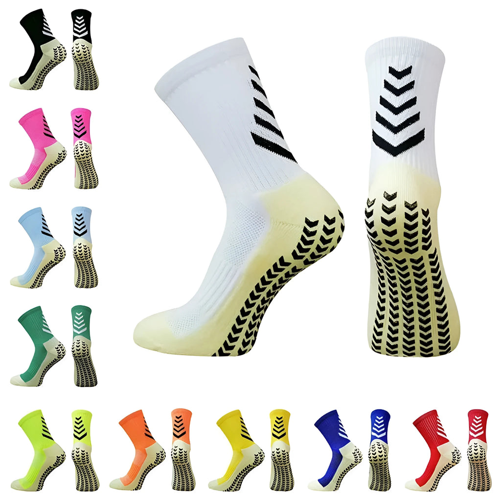 Men's mid-calf athletic socks with non-slip silicone grip in geometric patterns