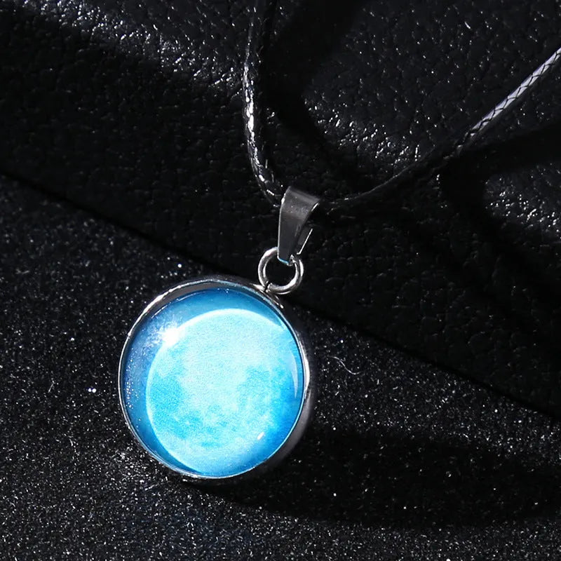 Christmas moon night sky luminous alloy pendant necklace with colourful glass constellation design