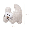 Cyan plush cat chew toy with rope ends, containing catnip and a bell.
