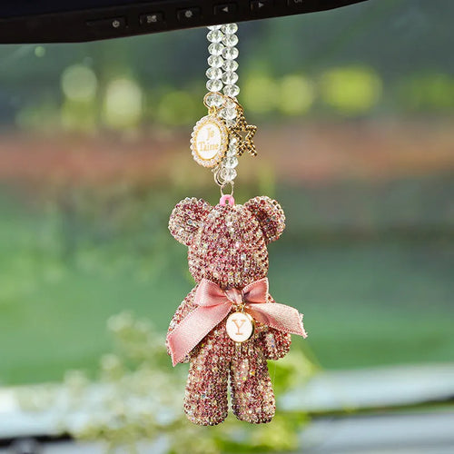5x9cm crystal rhinestone Violent Bear car rearview mirror pendant in three colour options