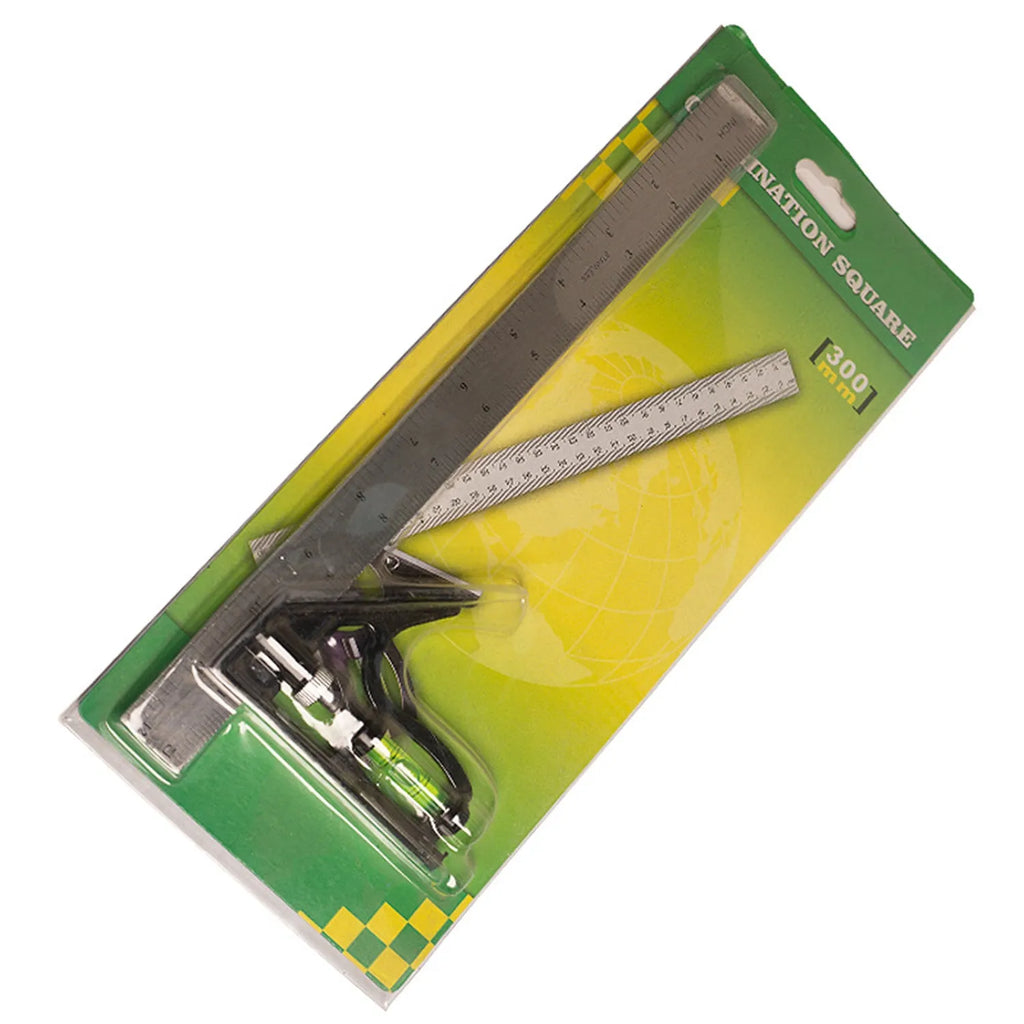 Red thin 7-inch metal combination angle ruler with dual metric edges for civil surveying