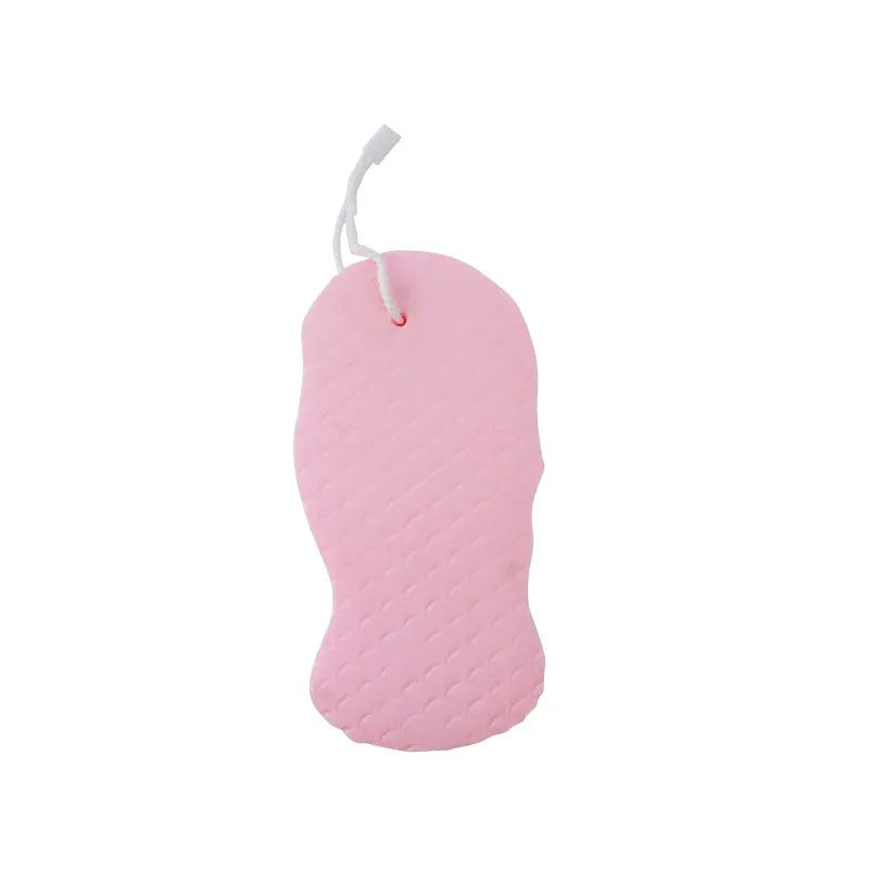 3D bath sponge ball with fish scale texture in white, grey, pink, and light blue colours