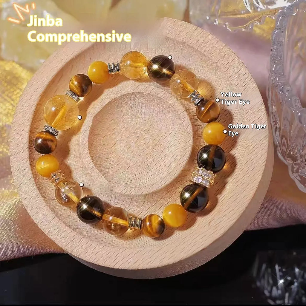 Handmade yellow artificial crystal bead bracelet with 10mm Jinba style beads and adjustable string closure