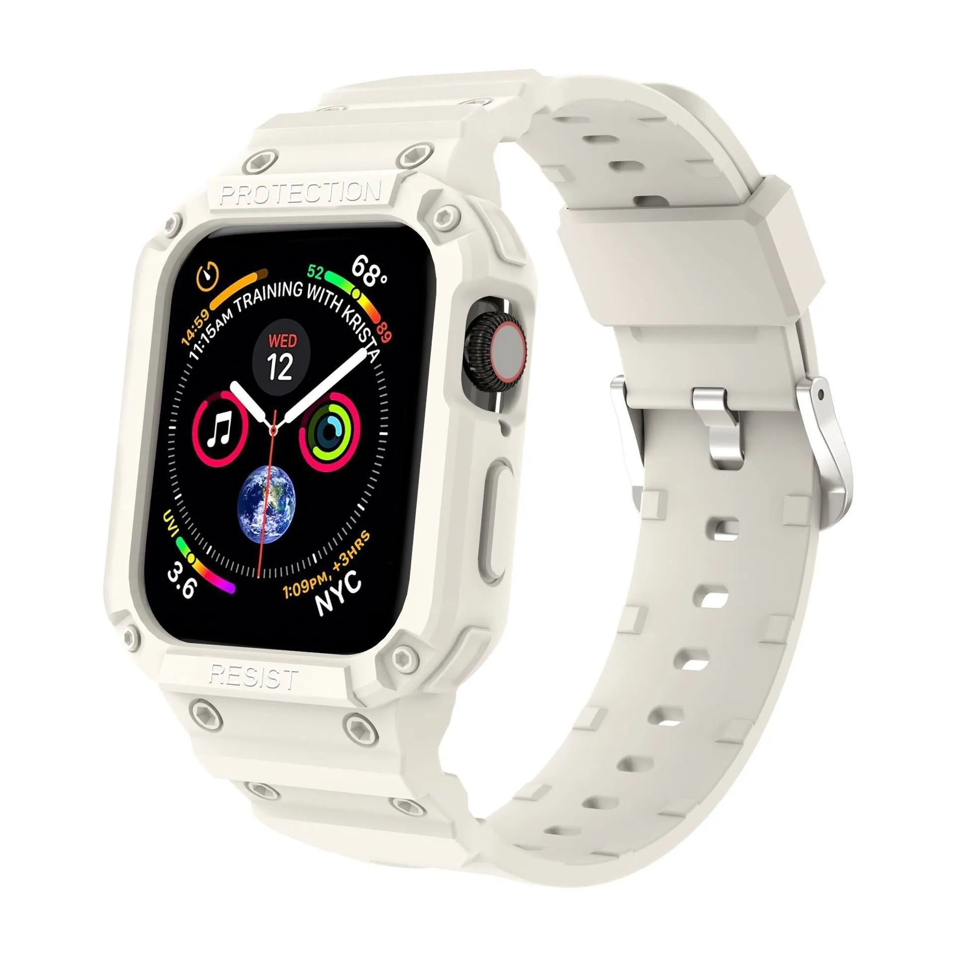 Apple Watch Series 8 compatible soft TPU sport strap in multiple colours showing 42mm and 38mm size options.