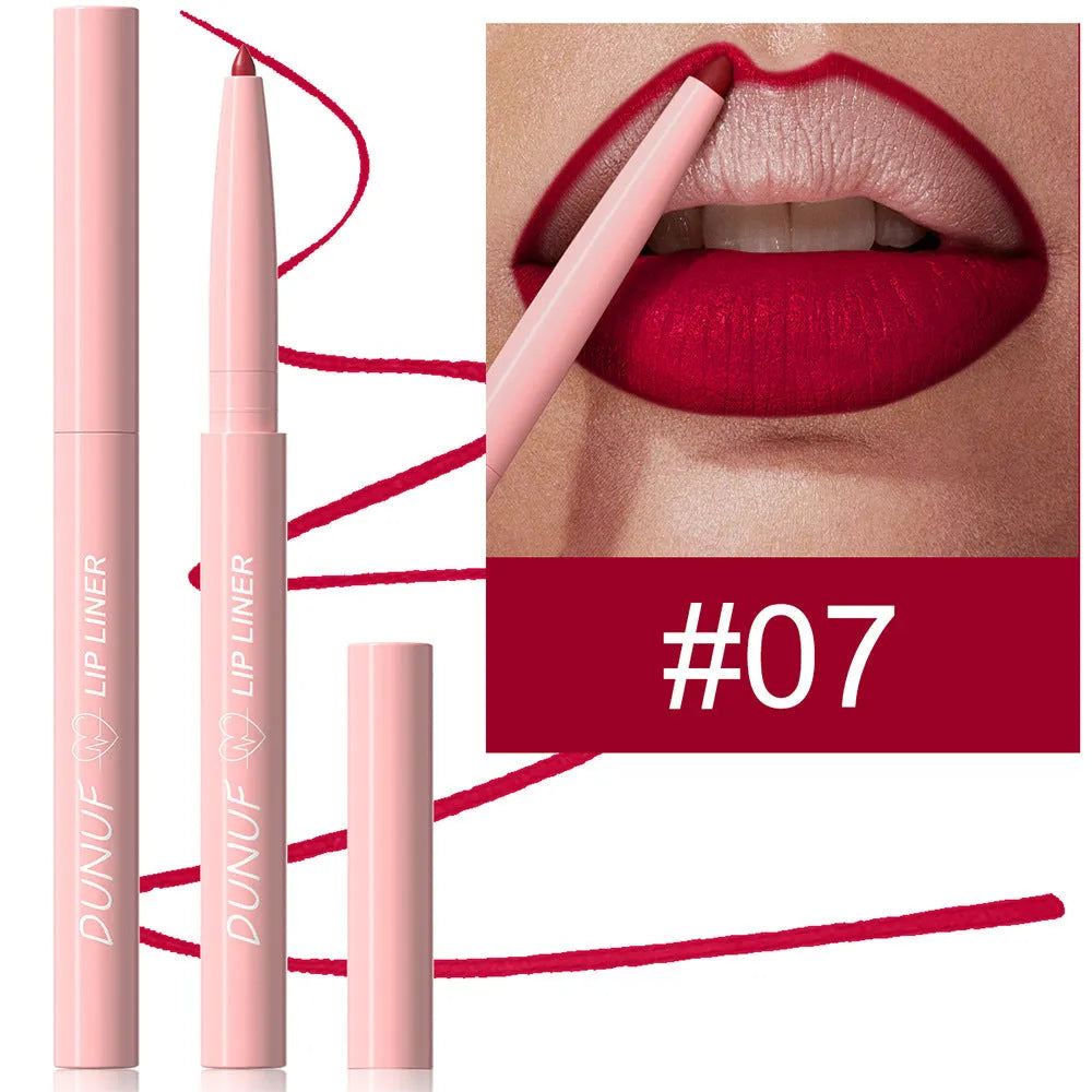 Velvet matte lip liner pencil in 12 colour shades for precise application