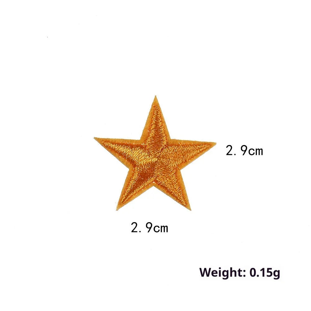 Colourful handmade embroidered five-pointed star cloth stickers for DIY decoration on fabric.
