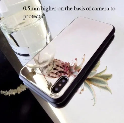 Black iPhone case with front mirror compatible with iPhone X, iPhone 7, and iPhone 8 Plus models