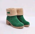 Mid-tube thick heel suede snow boots with round head and flat heel in black gray green khaki orange