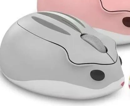 Hamster wireless Bluetooth mute mouse in yellow, pink, or grey colour, showing compact 105mm design