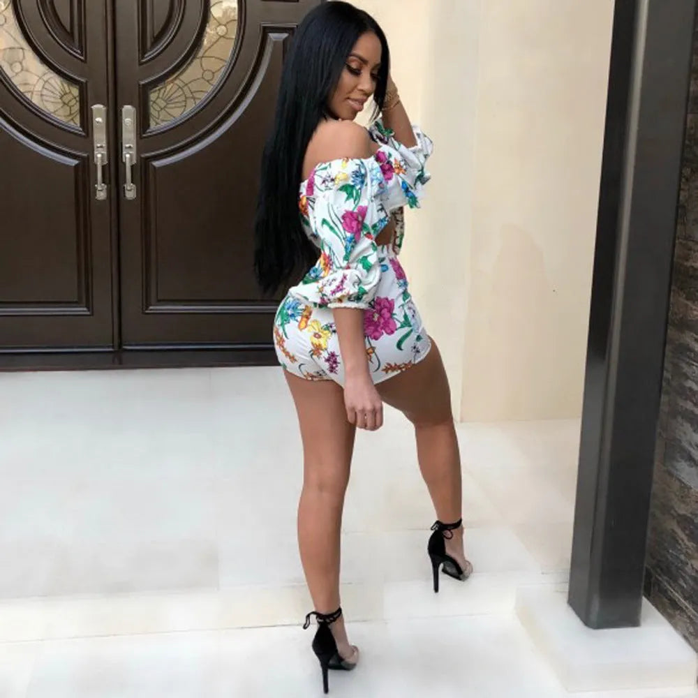 Women's two-piece pants suit with printed pile sleeves and matching shorts in multicolour digital print