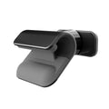 Black gravity car phone holder with 360-degree rotating head mounted on a car air vent.