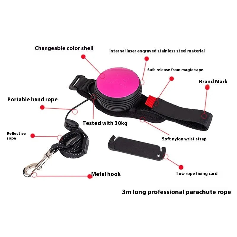 Pet Holding Hands automatic retractable dog leash extended, showing nylon cord and ergonomic handle.
