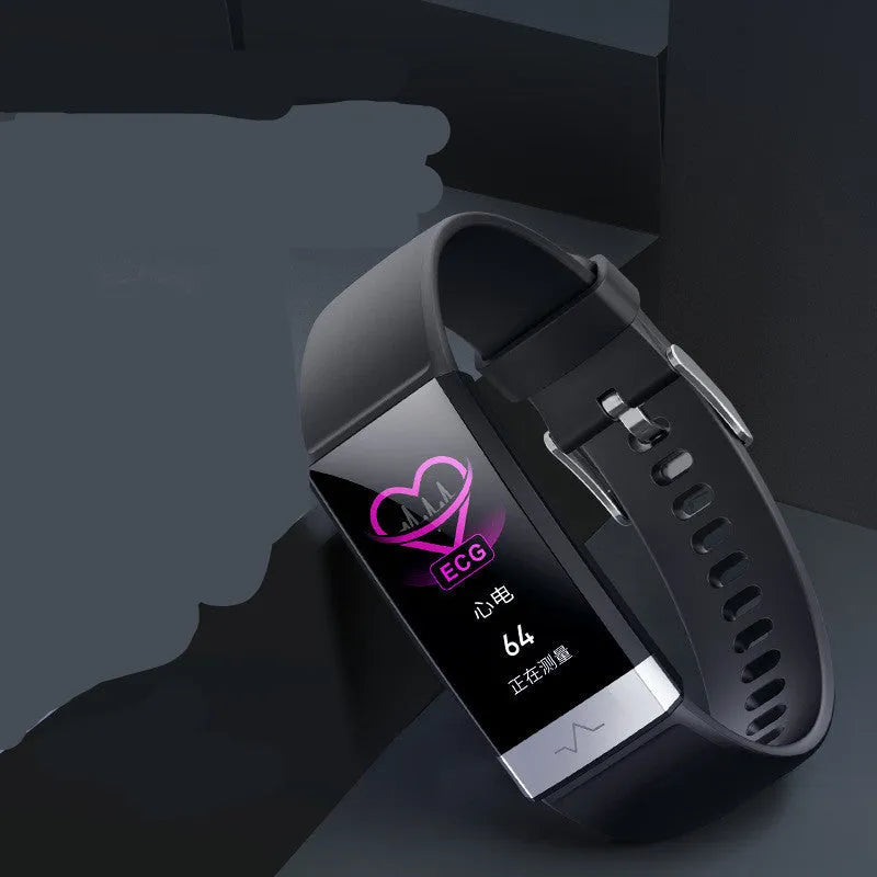 V19 Smart Bracelet in black, blue, or red colours showing the 1.14-inch screen and TPU strap.