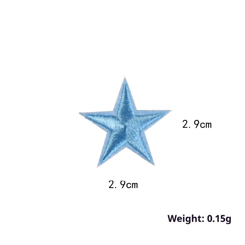 Colourful handmade embroidered five-pointed star cloth stickers for DIY decoration on fabric.