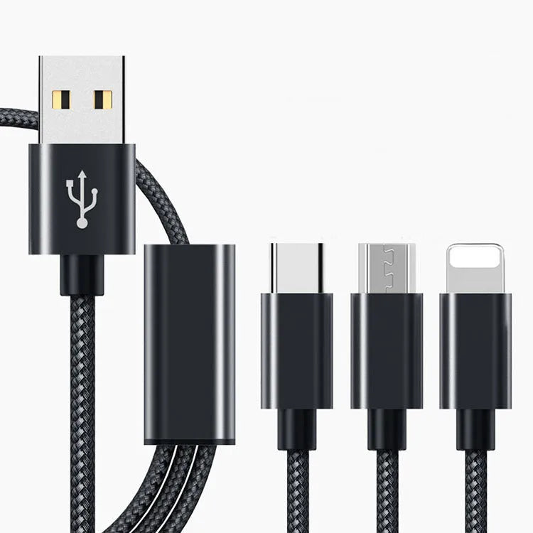 Three-in-one mobile phone charging cable with Micro USB connector in six colour options