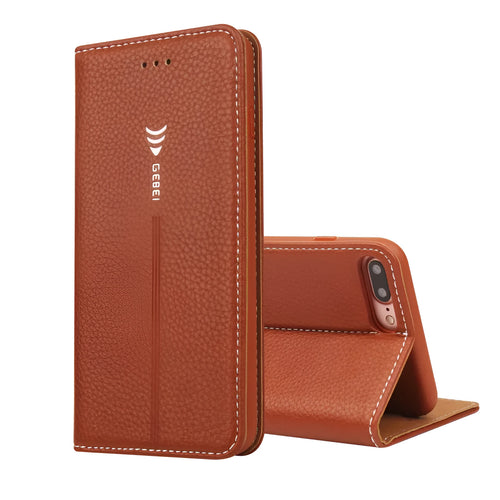 Black PU leather wallet case for iPhone showing card slots