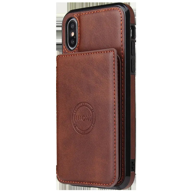 Imitation leather card wallet phone back cover case for iPhone in multiple colours.