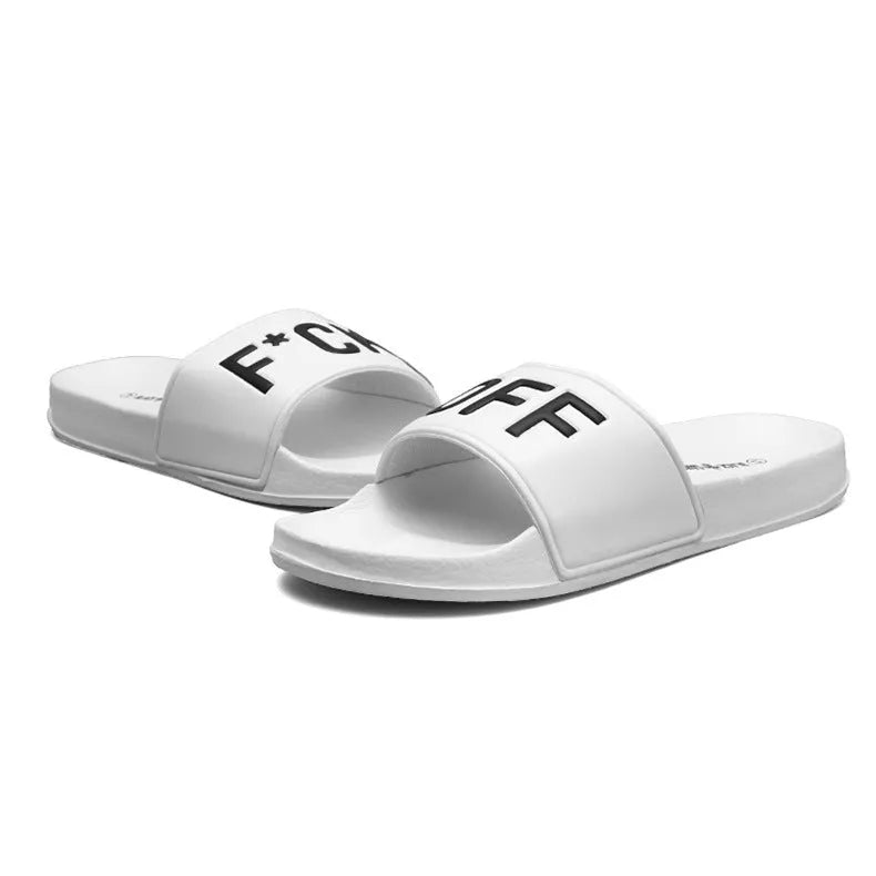 Men's open-toe personalised slippers with rubber sole in black and white colour options