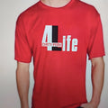 A red men's cotton t-shirt with a round neck and short sleeves on a white background.