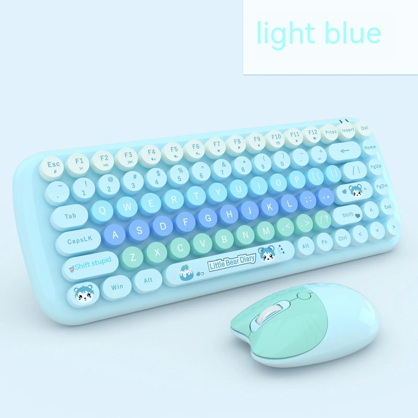 Pink mini cute cartoon wireless keyboard and mouse set with optical sensor and compact 43.5cm design