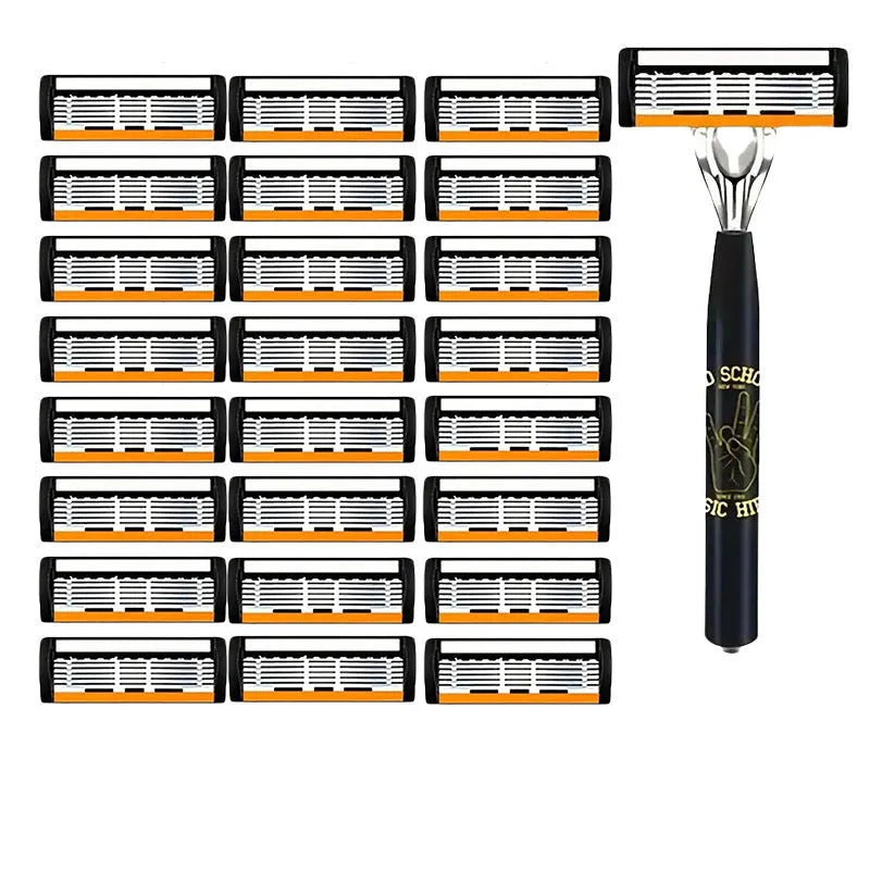 Black six-layer finger type manual shaver handle with multiple blade configuration options