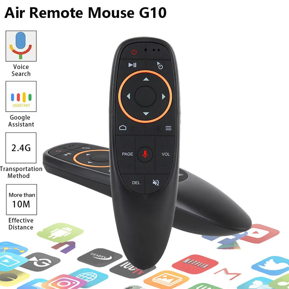G10 G10S black voice remote control with silicone buttons and plastic shell for Android players