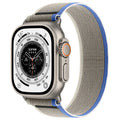 Black nylon Apple Watch band with integrated ring closure on a 44mm watch case.