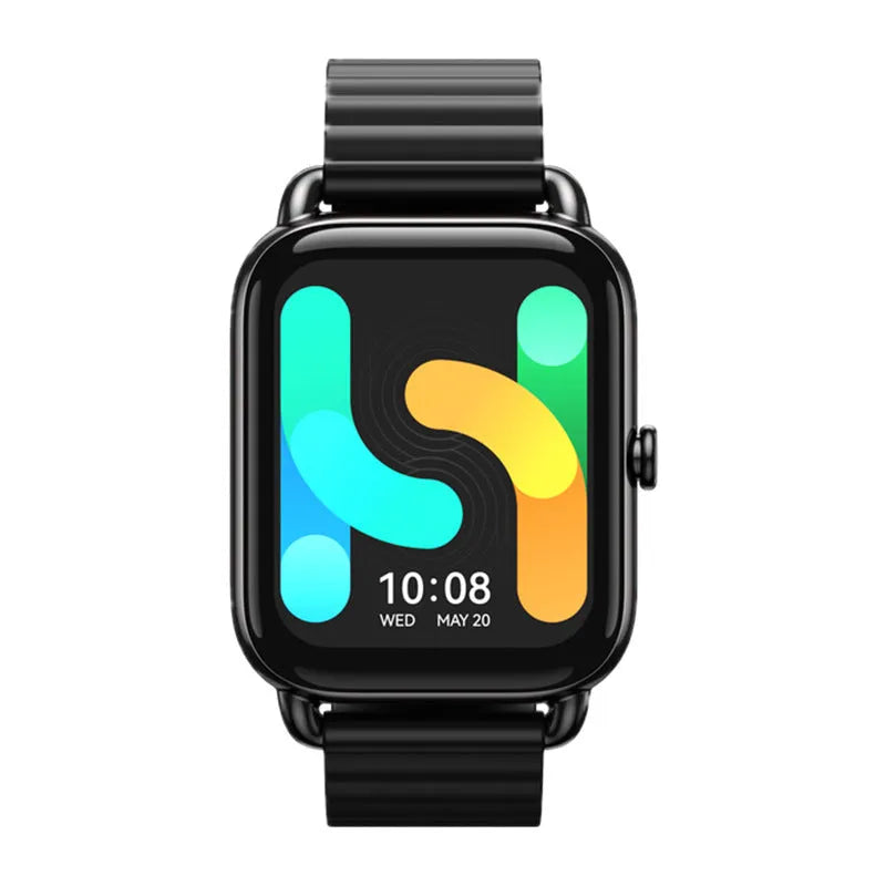 HAYLOU RS4 Plus smartwatch in black, silver, or champagne with AMOLED screen and silicone strap.
